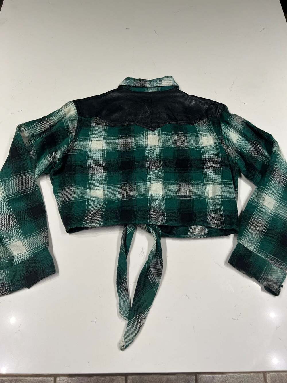 Easyriders Vintage Plaid Flannel Leather Trim Tie Front Cropped Shirt Size L - Picture 7 of 8